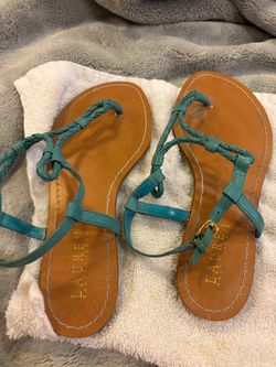 Lauren Ralph Lauren Teal Braided Strap Sandals
