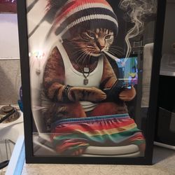 COOL RASTA KITTY SIZE 13 X 17 FRAMED