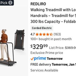 REDLIRO Walking/Running Treadmill With Long Handrails NEW!