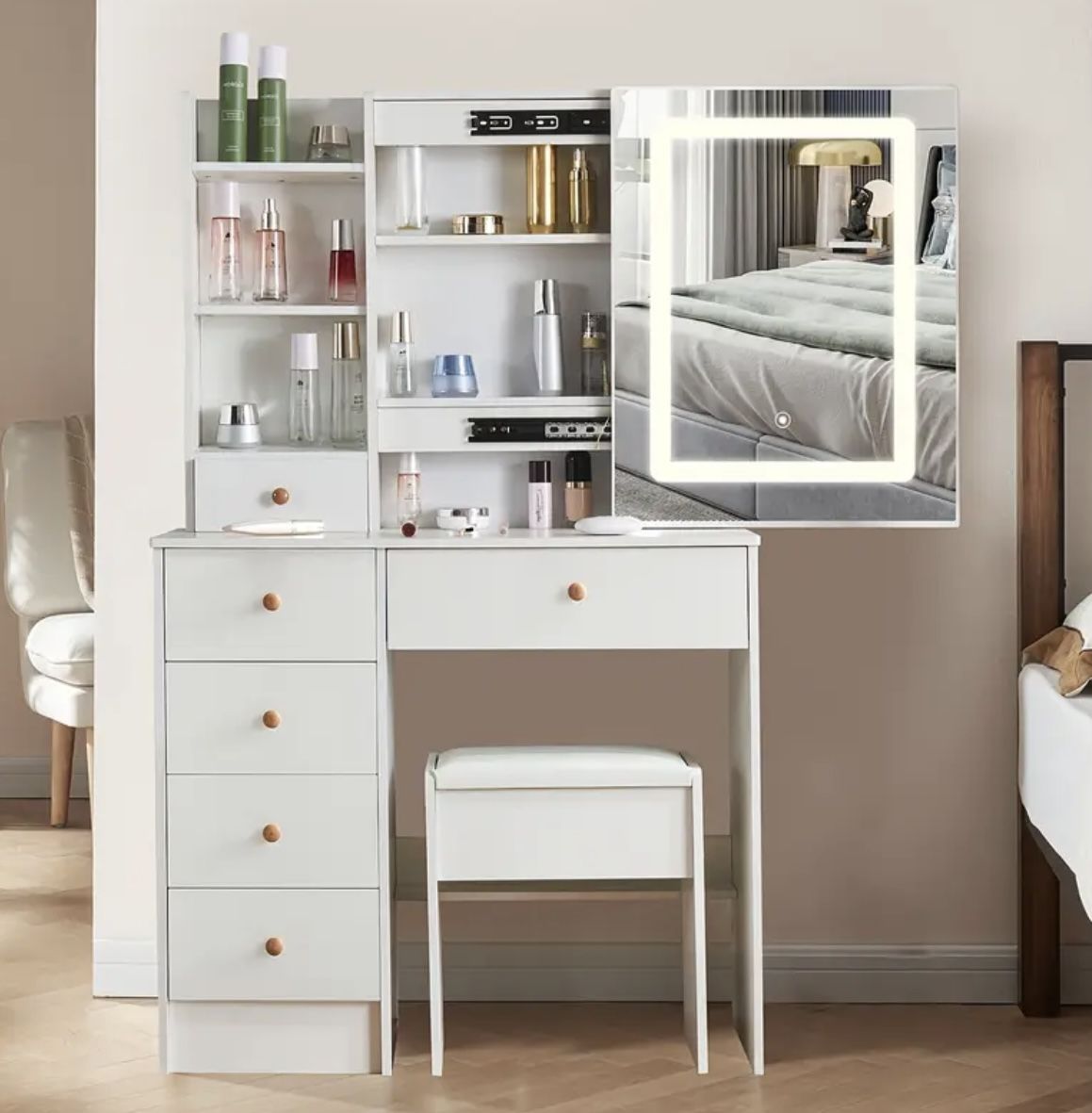 Brand New White Vanity Table With Stool