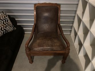 Vintage French Carved Leather Chair 