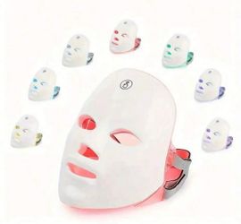 7-Color LED Light Mask - Rechargeable, USB-Powered With 400mAh Lithium Battery, Fragrance-Free, White - Ideal For Skin Care & Beauty Regimens, Light F