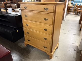 Vintage Blonde Colonial 5-Drawer Tall Dresser