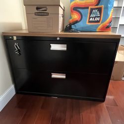 Modern Black File Cabinet w/ Wood Top – Locking – Heavy Duty