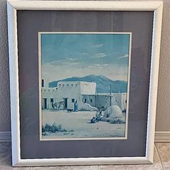 🚨 Deal: ✨Vintage 1988 Framed and Matted Painting  "Pueblo Village", signed by Marianne Caroselli