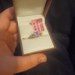 Amethyst, Diamond, Sterling Silver, Size 7 Ring