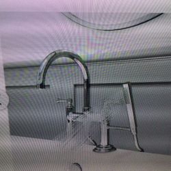 PFISTER TISBURY LG6-2TBD POLISHED NICKEL DECK MOUNTED TUB FILLER W/HAND SHOWER