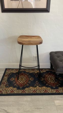 The Urban Port 30" Handcrafted Backless Barstool Natural Brown Mango Wood Saddle Seat Black Metal Base Brown/Black