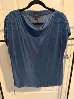 Donna Karan Blue Pleated Short Sleeve Top