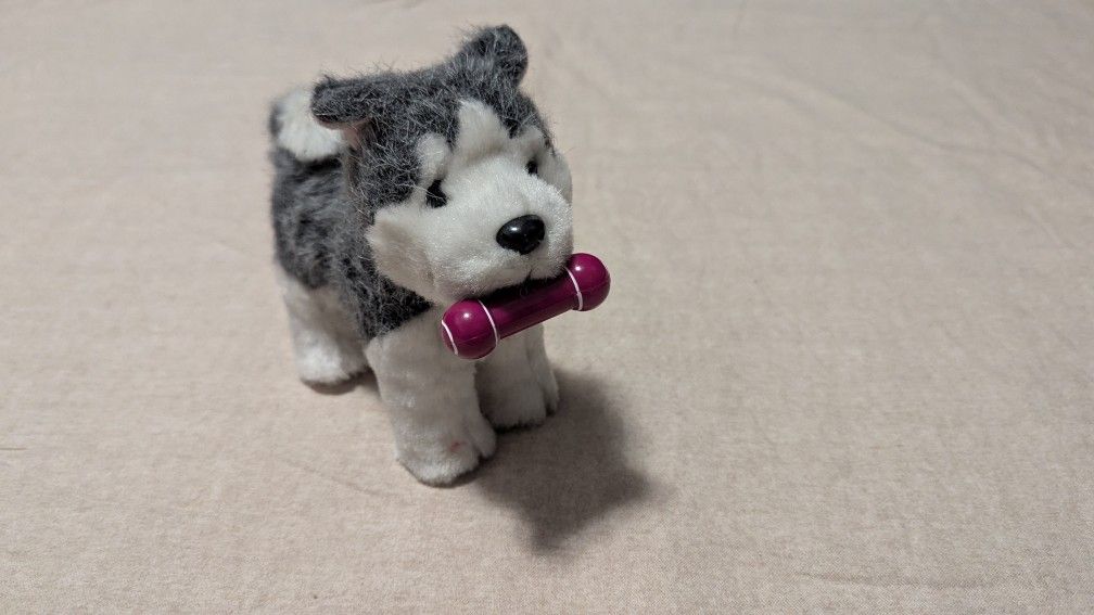 American Girl Plush Husky Dog Gray White 2019 GDX03 with Purple Bone