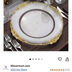 13 Inch Clear Gold Plastic Plate 