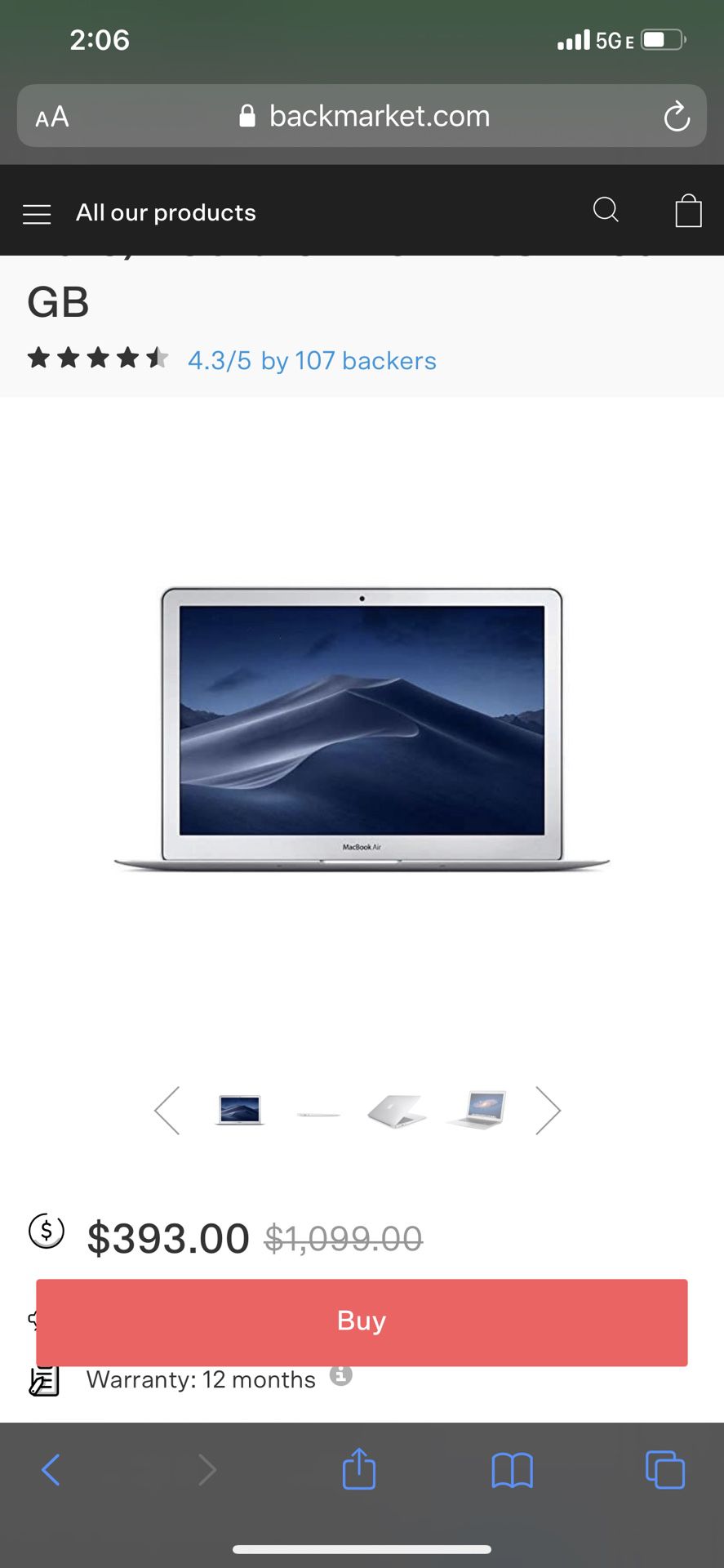 MacBook Air 13.3-inch (Mid-2013) - Core i5 - 4GB - SSD 256 GB