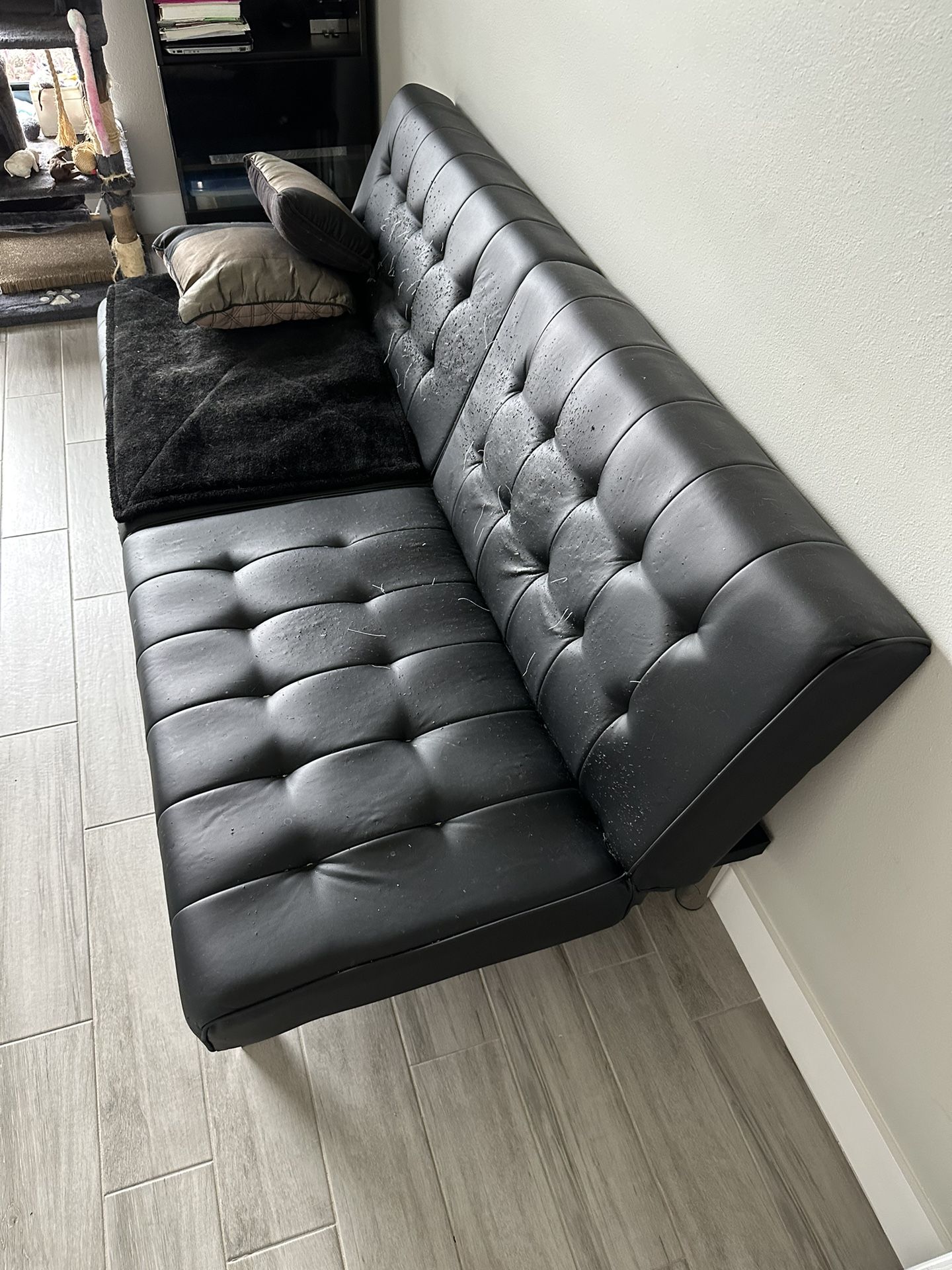 FREE: Black Faux Leather Sleeper/Futon Sofa Bed