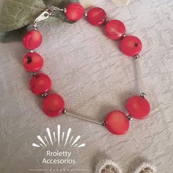 Pulsera De Plata 925 Con Coral Rojo
