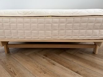 Naturepedic EOS organic cotton queen size mattress and wooden bed - pick up by 07/12!
