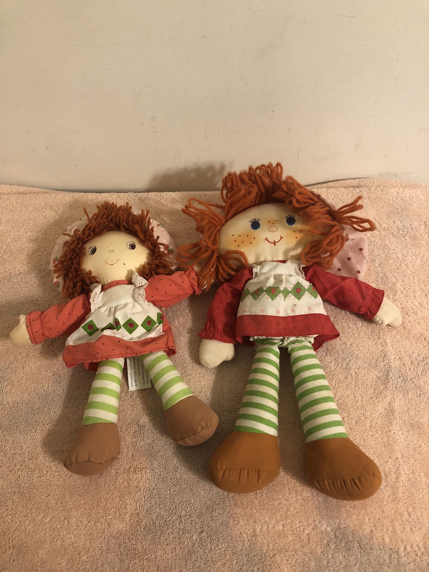Vintage Lot Of 2 Strawberry Shortcake Rag Dolls 15” Kenner & 13” DanDee