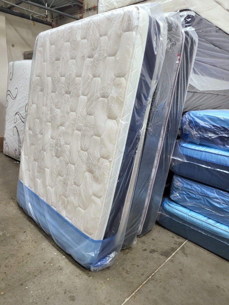 NEW QUEEN PILLOW TOP MATTRESS AND BOX SPRING -- Also Available In All Sizes.