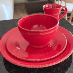   Pottery Barn China Gabriella Red Dishes From Portugal