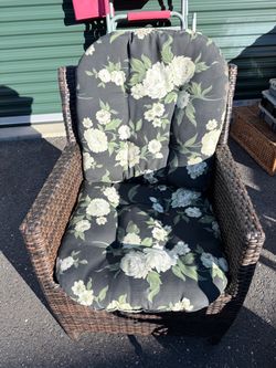 Wicker Patio Armchair with Floral Cushions