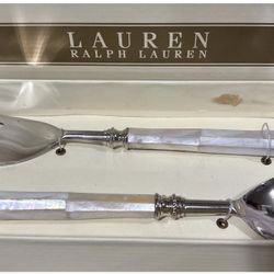 Vintage NOS *RALPH LAUREN Salad SERVERS SET Spoon Fork PEARL As-Is NEW BOX