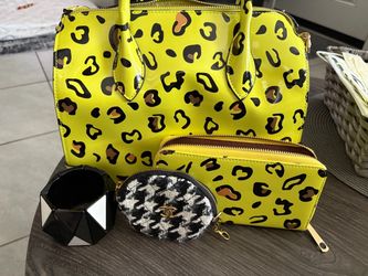 Leopard Print Satchel Handbag, wallet, designer coin purse, chunky bracelet