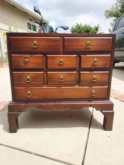 Beautiful MCM solid wood cabinet side table nightstand silver drawer