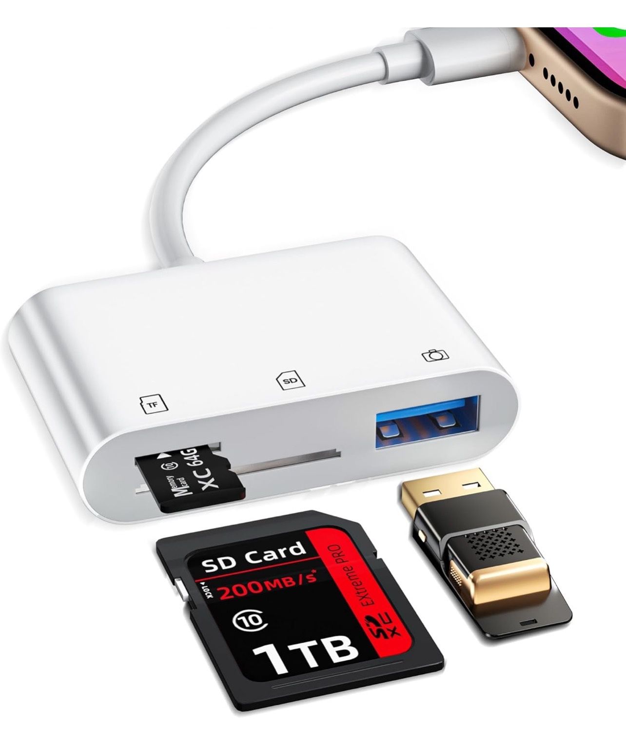 SD Card Reader for iPhone, Memory Card Veiwer Support SD and TF Card, USB Digital Camera Adapter for Lightning Devices Compatible with iPhone 13 12 11