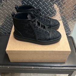 Mens Christian Louboutin Adolon Flat CL High-Top Designer Sneakers Shoes Boots 42 9 Black Red Bottoms