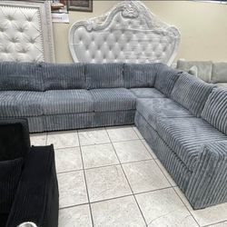 GREY SMOKY BRAND NEW CORDUROY SECTIONAL SAME DAY DELIVERY 