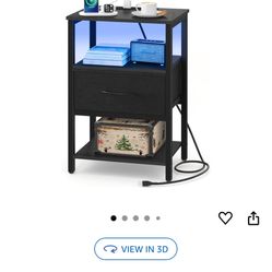 Yoobure Side Table with Storage, LED Night Stand with Charging Station, End Tables Living Room, Nightstand for Bedroom with Adjustable Fabric Drawer, 
