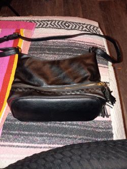 Black Leather Crossbody Bag with Tassel