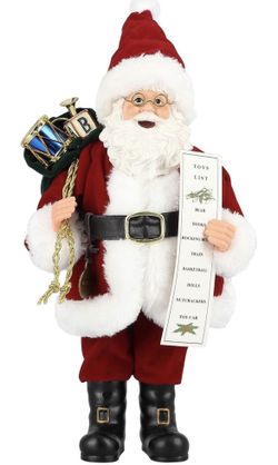 12 inches Santa Claus, Christmas Figurine Figure Decor with Good and Bad List and Gifts Bag for Holiday Party Home Decoration
