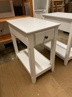 White Slim Single Drawer End Table White