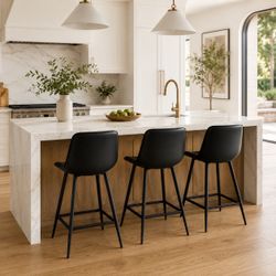 Modern Black Counter Stools Set of 3 – 24” Seat Height