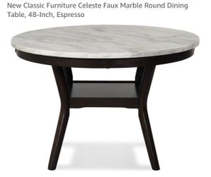 New Classic Furniture Celeste Faux Marble Round Dining Table, 48-Inch, Espresso