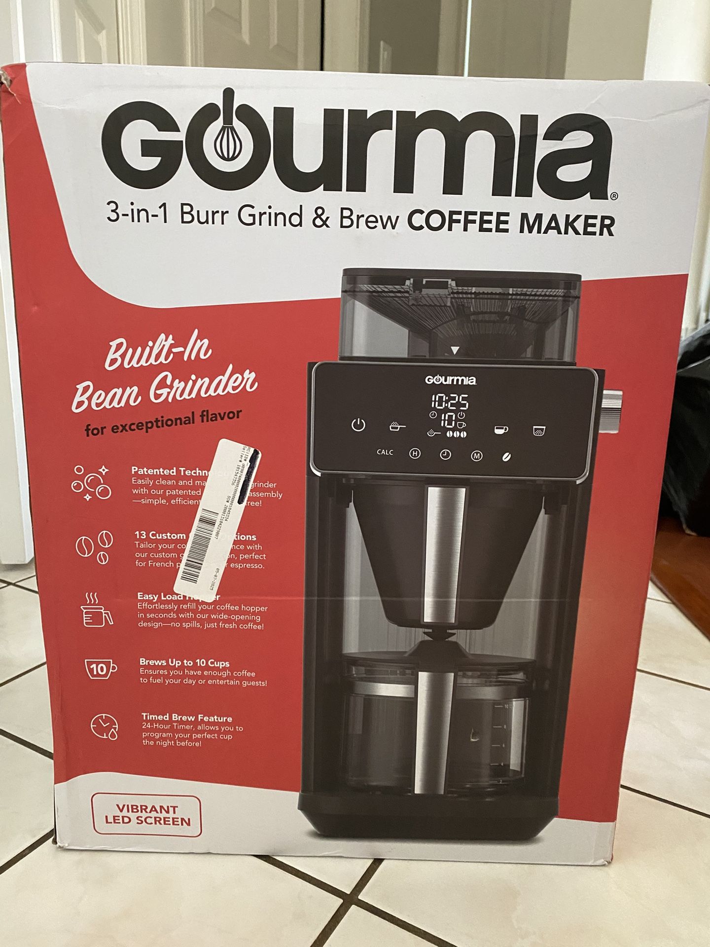 Gourmia 3 in 1 burr grind and brew coffee maker