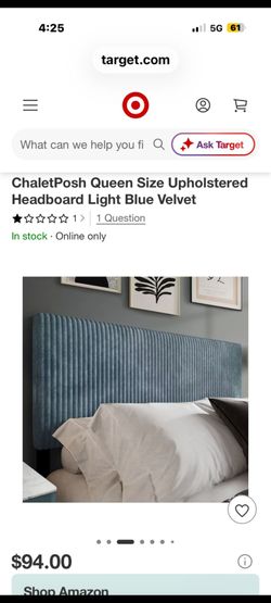ChaletPosh Queen Size Upholstered Headboard Light Blue Velvet