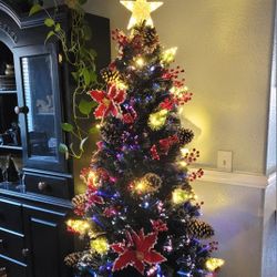 NEW IN BOX 5Ft Pre Lit Artificial Christmas Tree With Ornaments Stand & Star, Fiberoptic Led Colorful Lights Arbol De Navidad Xmas Tree Holiday Decor 