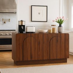 Buffet Cabinet with Storage, Farmhouse Curved Design Accent Cabinet with 4 Doors & Adjustable Shelves, Modern Coffee Bar Credenza for Living Room, Kit