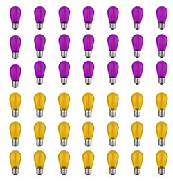 GvvooHome S14 Orange & Purple Replacement Bulbs for Patio Lights, 42 Pack Waterproof 1W LED Outdoor String Light Bulbs for Halloween, Christmas & Holi