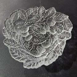 This is a clear glass Indiana Glass Loganberry pattern bon bon bowl.  7 In DIA