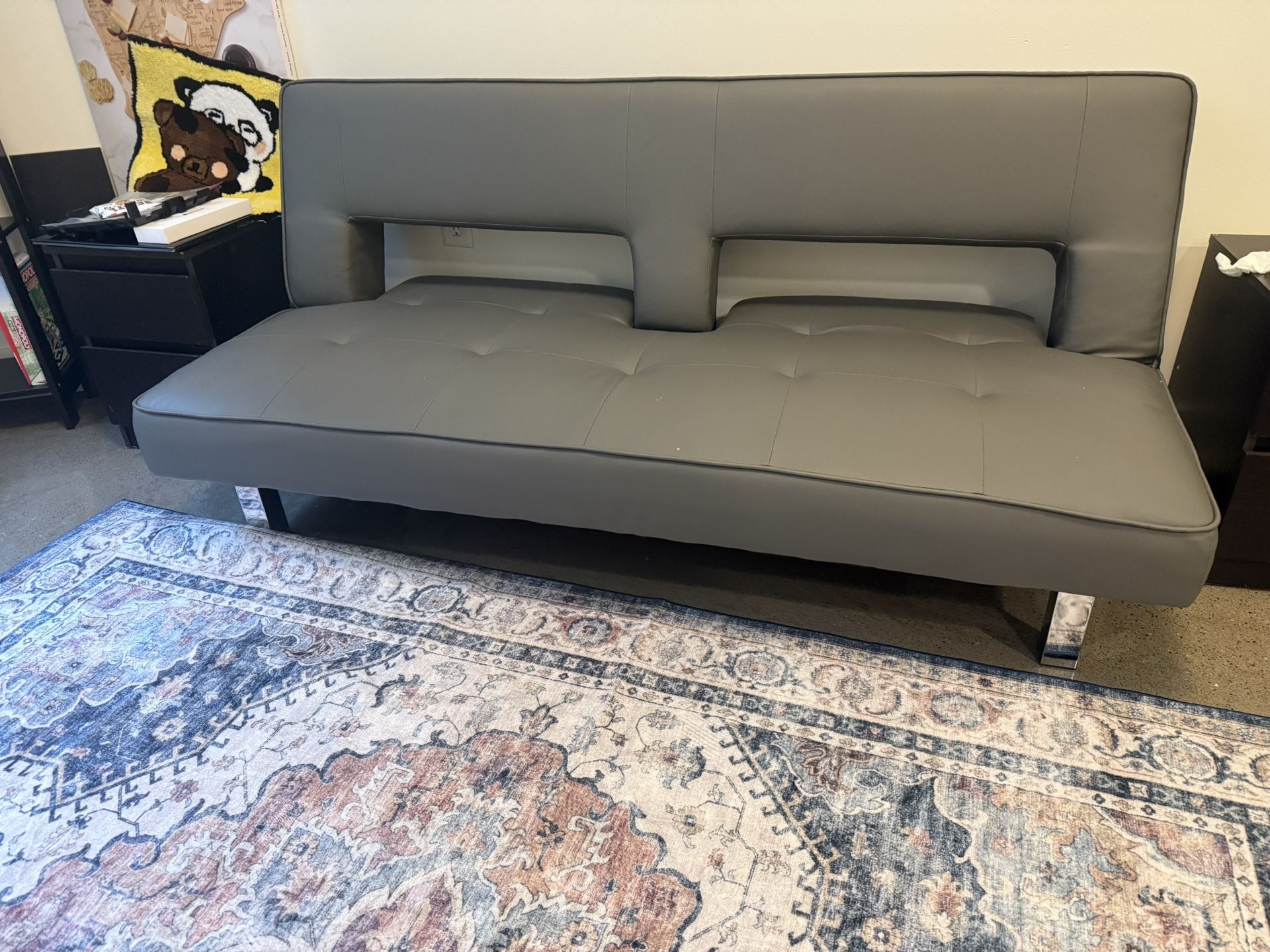 Futon Sofa Bed Faux Leather Convertible Folding Sofa Grey