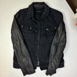 Small John Varvatos USA Denim Leather Sleeve Jacket