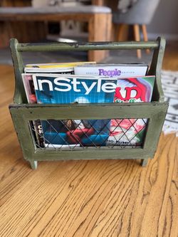 Vintage Green Wood Magazine Rack