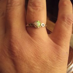 Sterling Silver And Genuine Opal Ring Sz 7