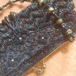 Iridescent Navy Blue Beaded Purse