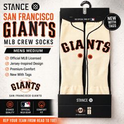 New Stance San Francisco Giants MLB Home Jersey Crew Socks Mens Medium Off White