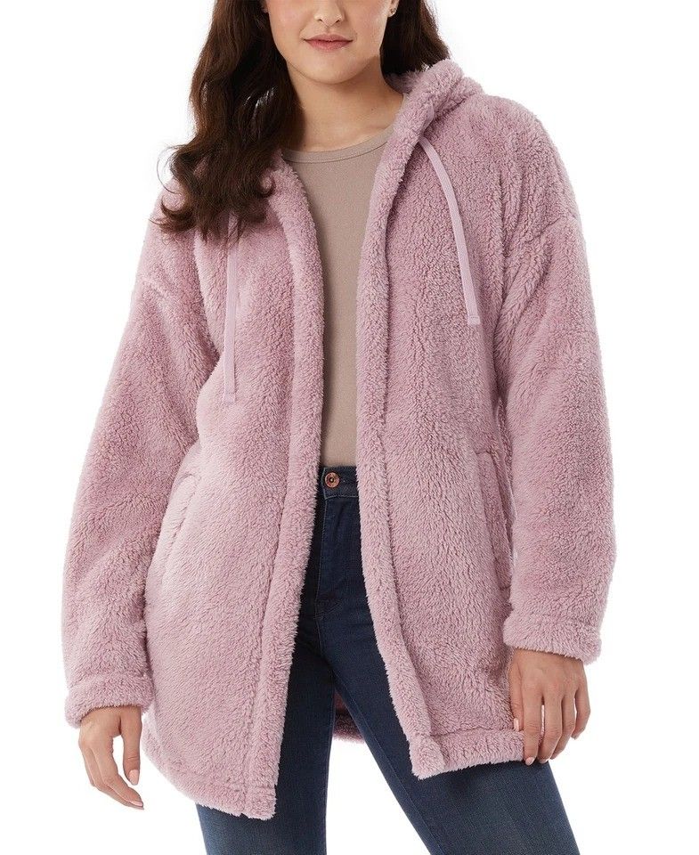 32 Degrees Women's Fleece Hooded Open Cardigan Crepe Pink XXL New With Tags
