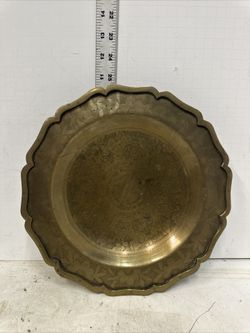 VINTAGE BRASS CARVED SWIRLS & SCALES DESIGN ORNATE TRIM DEEP WELL PLATE 11 #02