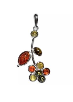 925 sterling silver multicolor Baltic Amber pendant